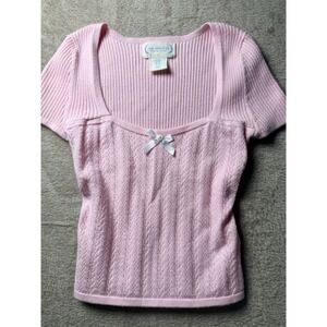 Rachel Ashwell Pink Pointelle Rosette Bow  Top XS Coquette Romantic Balletcors
